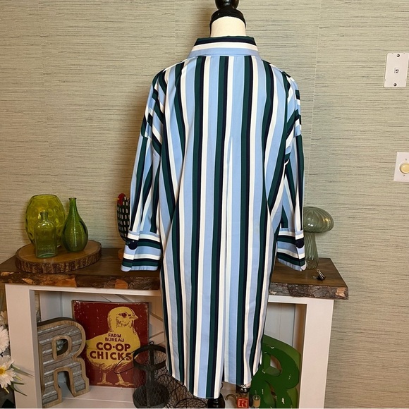 Akris Striped Dress Tunic Blue Patchwork Langenlook Women’s Size 12 Oversized - Picture 6 of 8